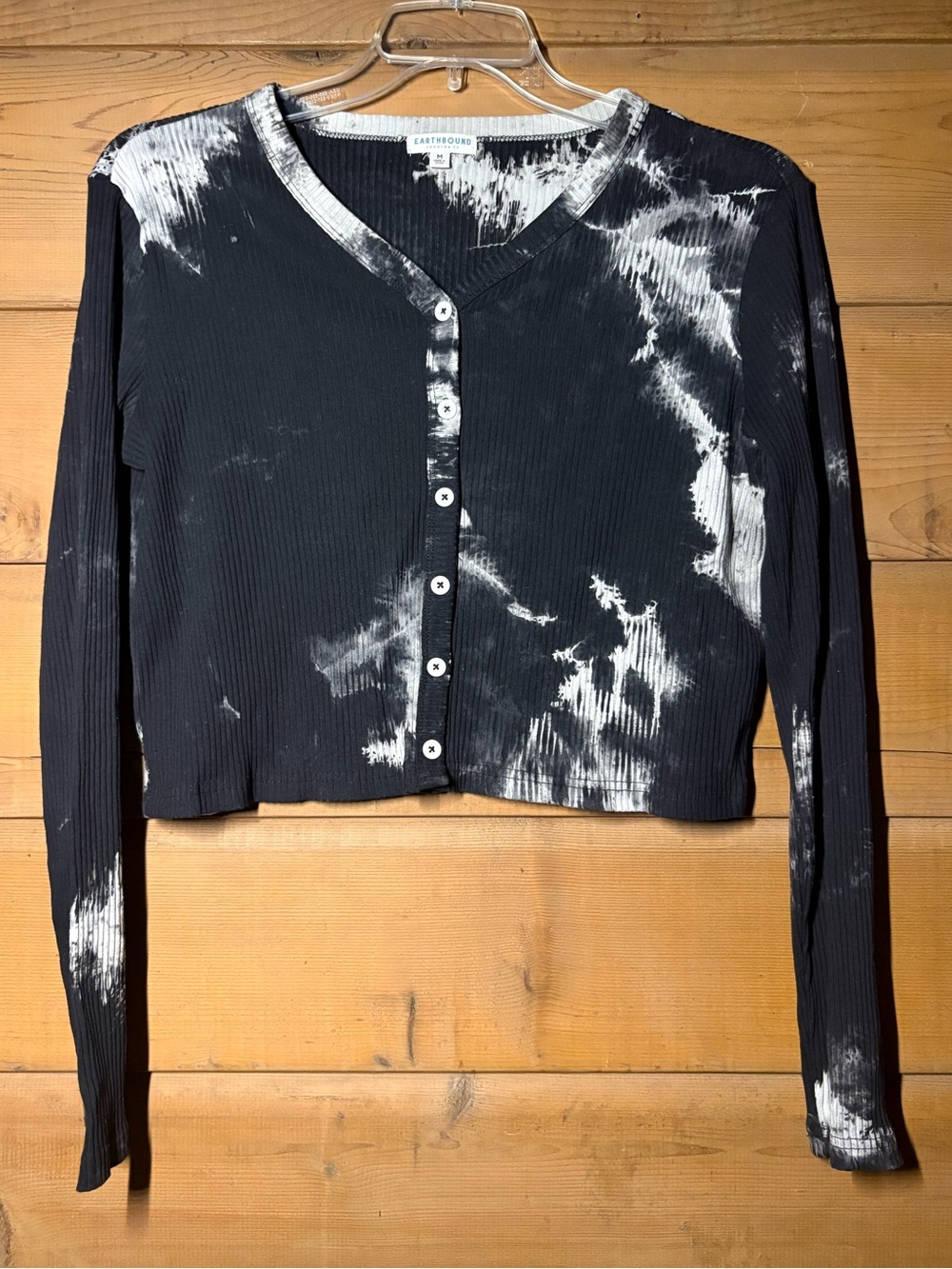 EARTHBOUND Black & White Top- Size Medium- Tie Dye Ribbed Buttons Grunge